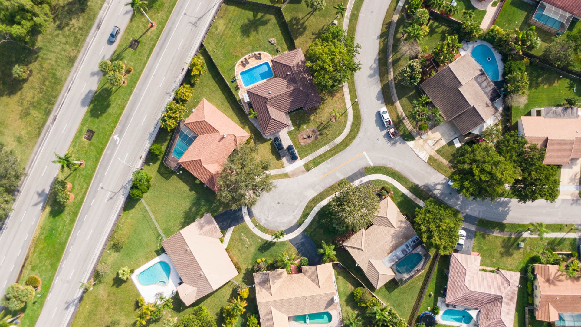 Aerial drone photo of an Emerald Coast community from above