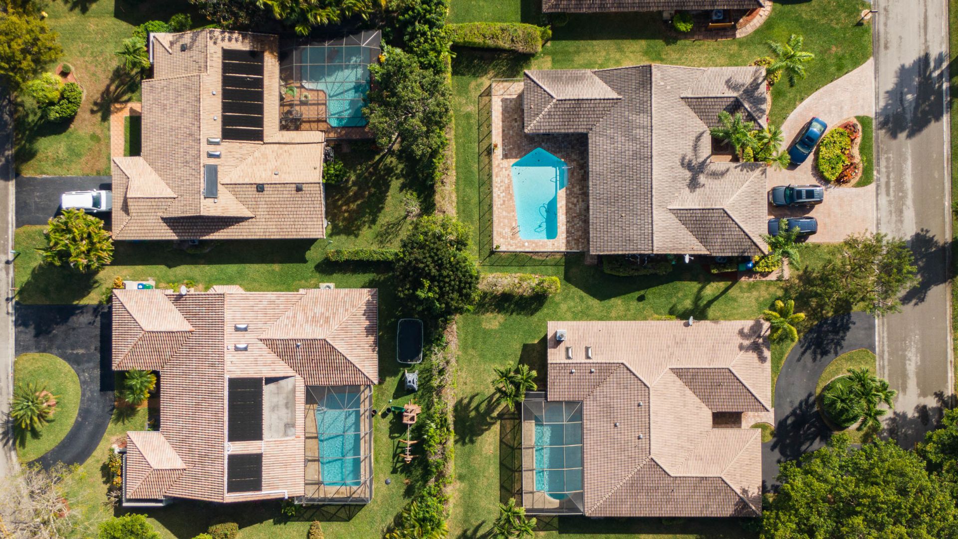 Overhead aerial view of residential lots and property boundaries
