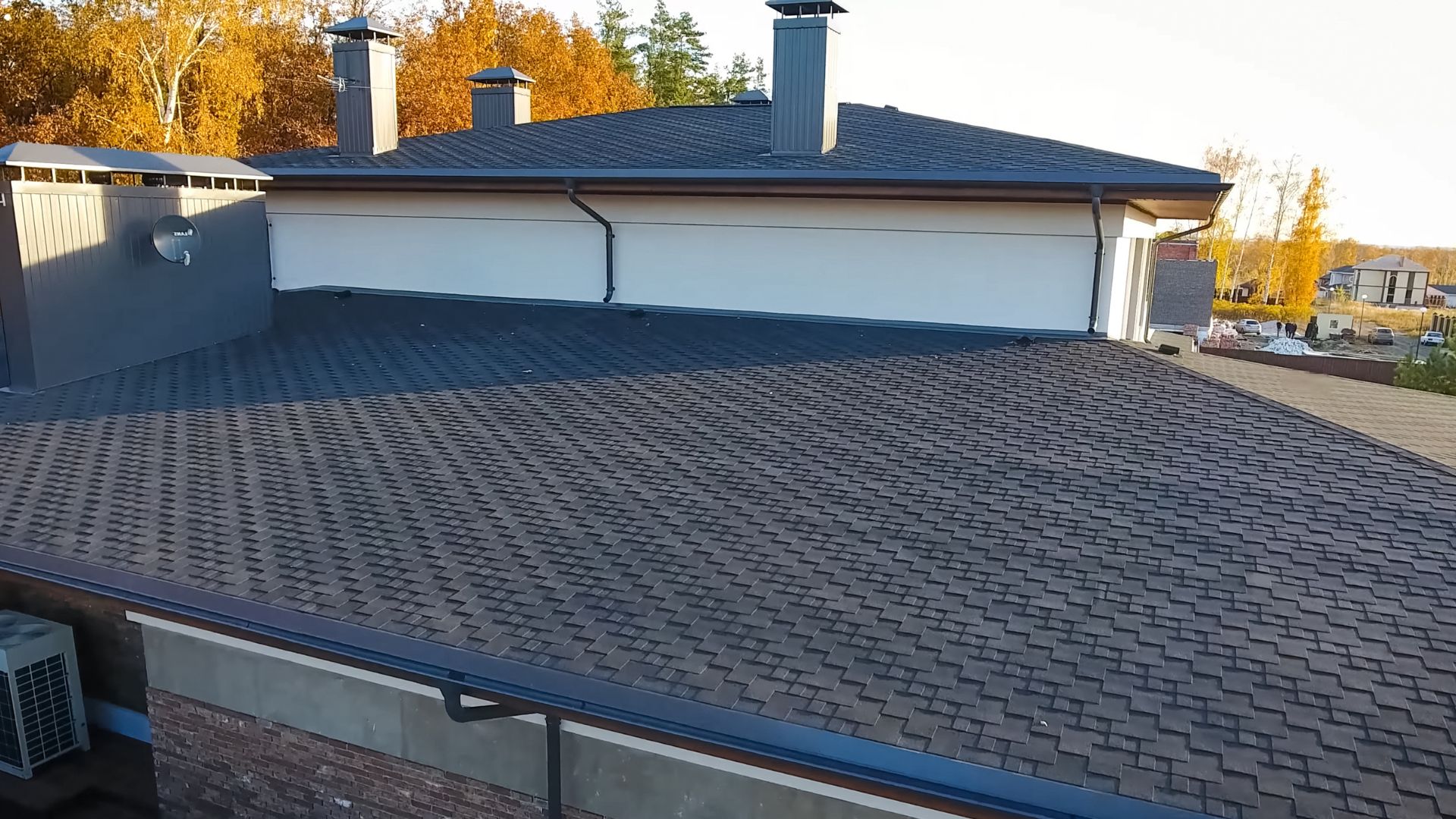 Residential roof captured by drone for a detailed inspection